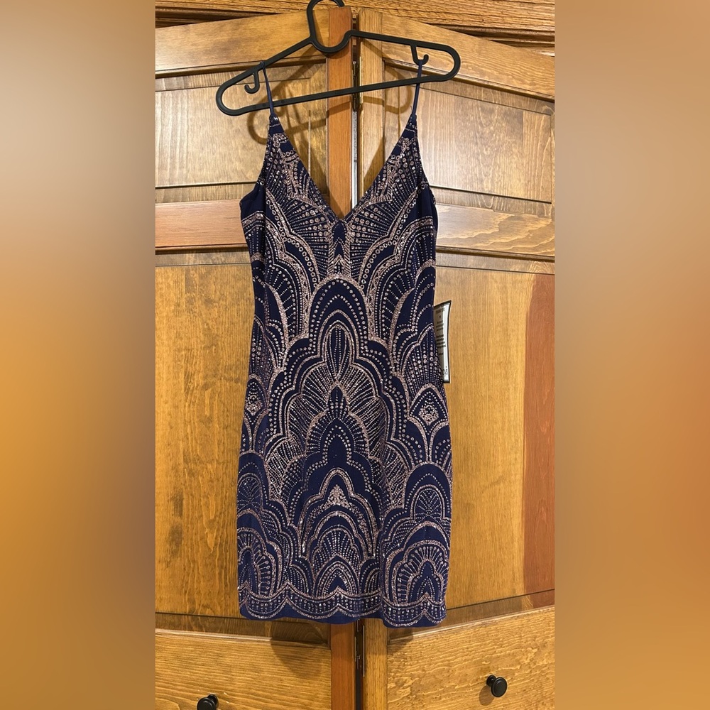 Macy's Navy and Gold Art Deco Dress